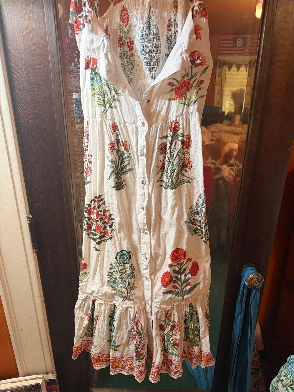 White Floral Button-Front Tiered Maxi Dress
